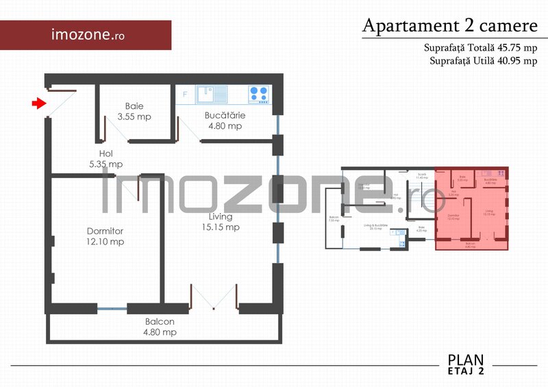 Doua camere, apartament bloc nou, finisat la cheie, centrala termica individuala